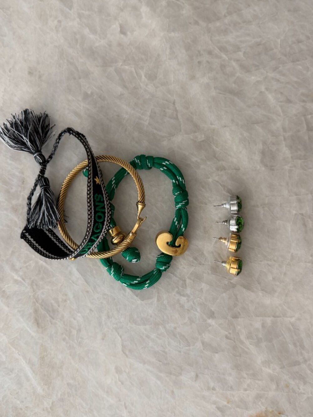 Green and gold stack of bracelets and stud earrings - Picture 3 of 3
